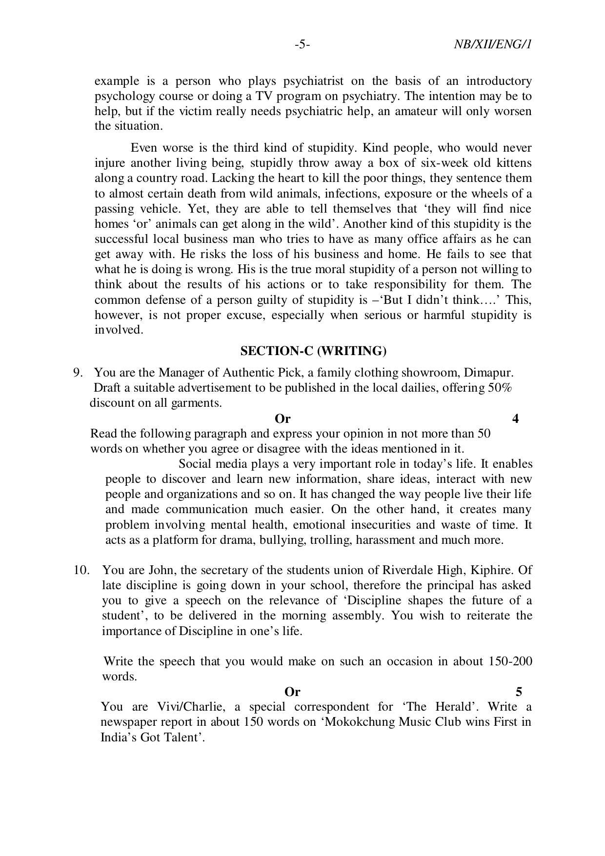 Nagaland Board NBSE Class 12 / HSSLC 2023 Question Paper (All Subjects) - Page 5