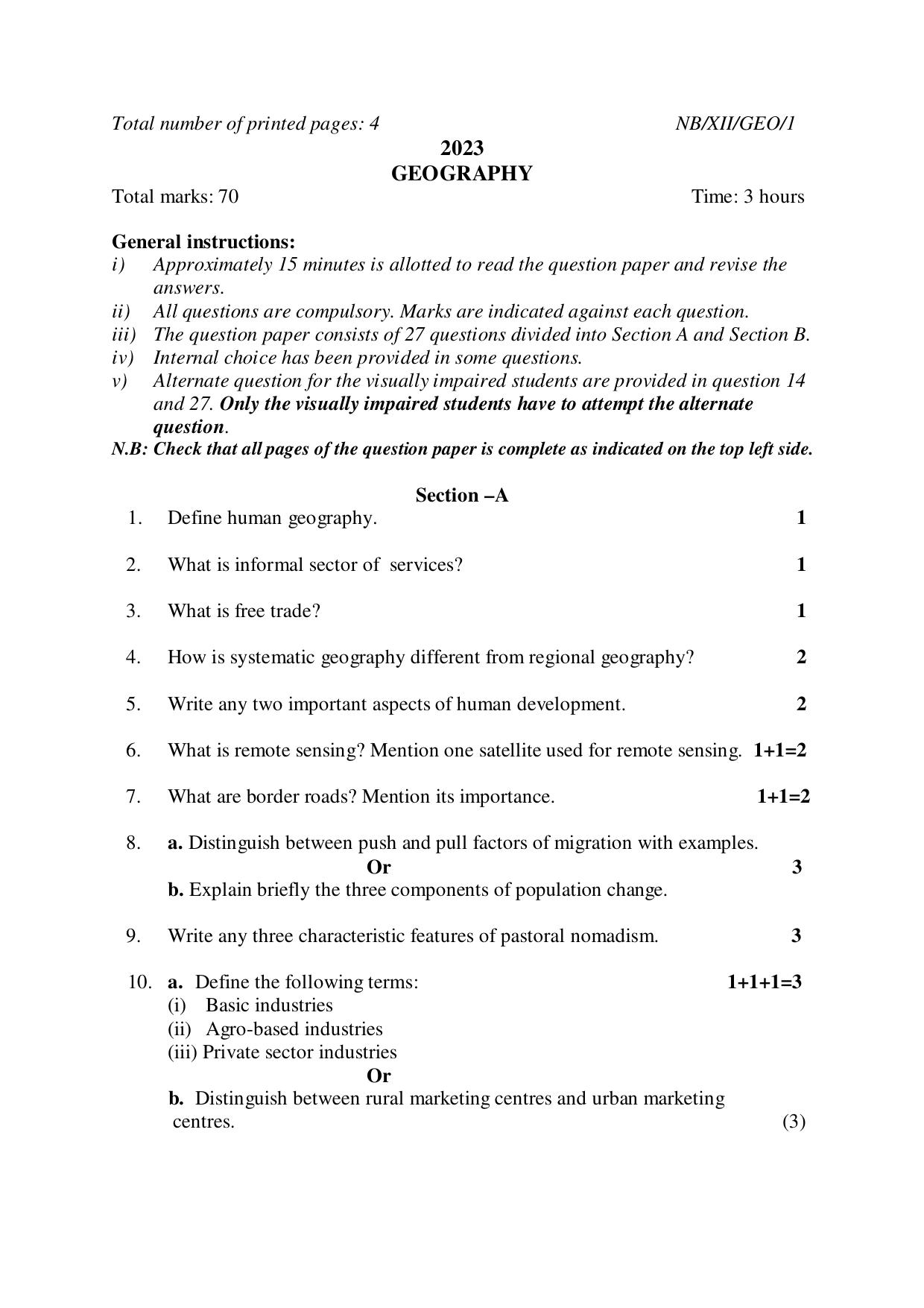 Nagaland Board NBSE Class 12 / HSSLC 2023 Question Paper (All Subjects) - Page 7