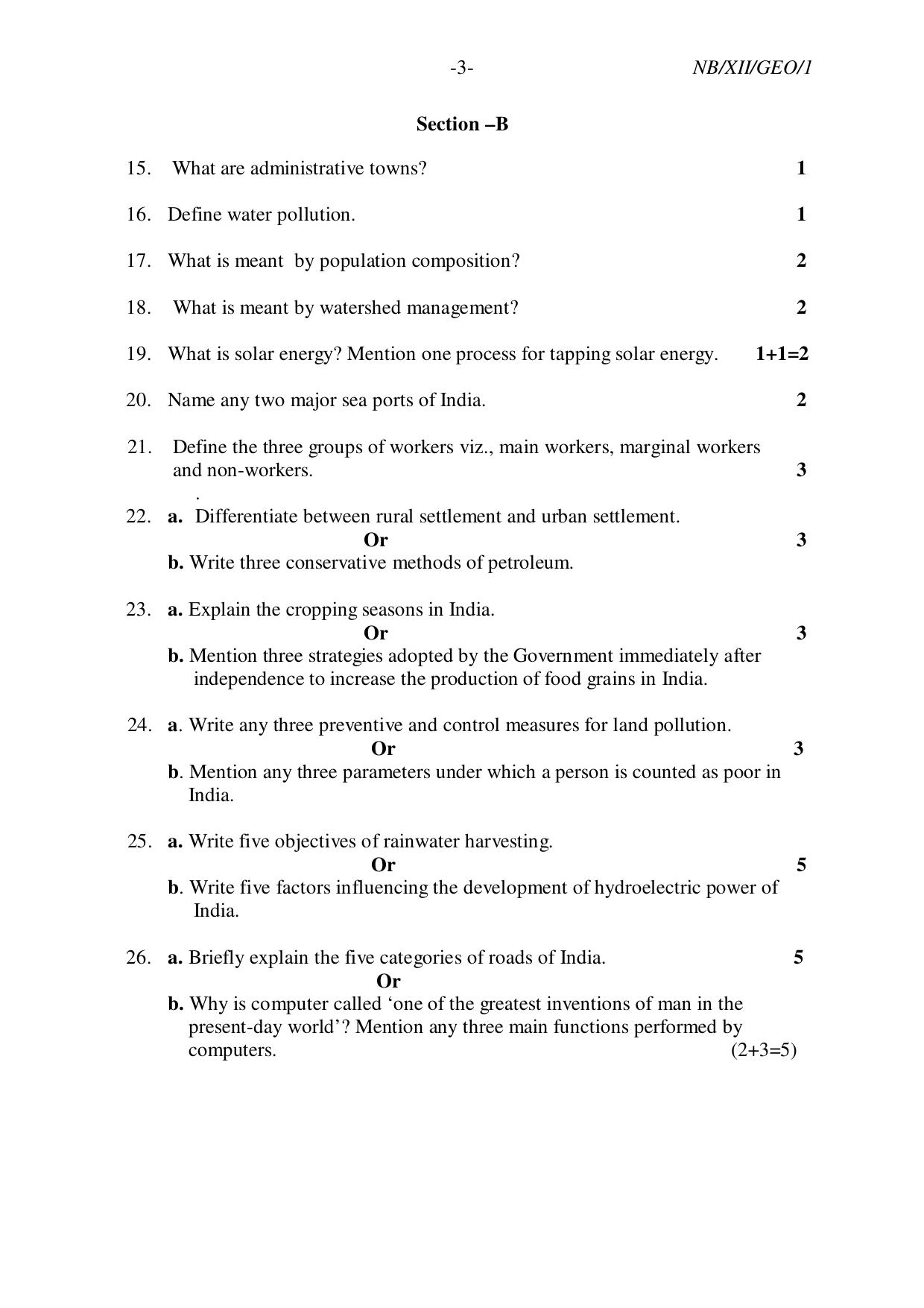 Nagaland Board NBSE Class 12 / HSSLC 2023 Question Paper (All Subjects) - Page 9