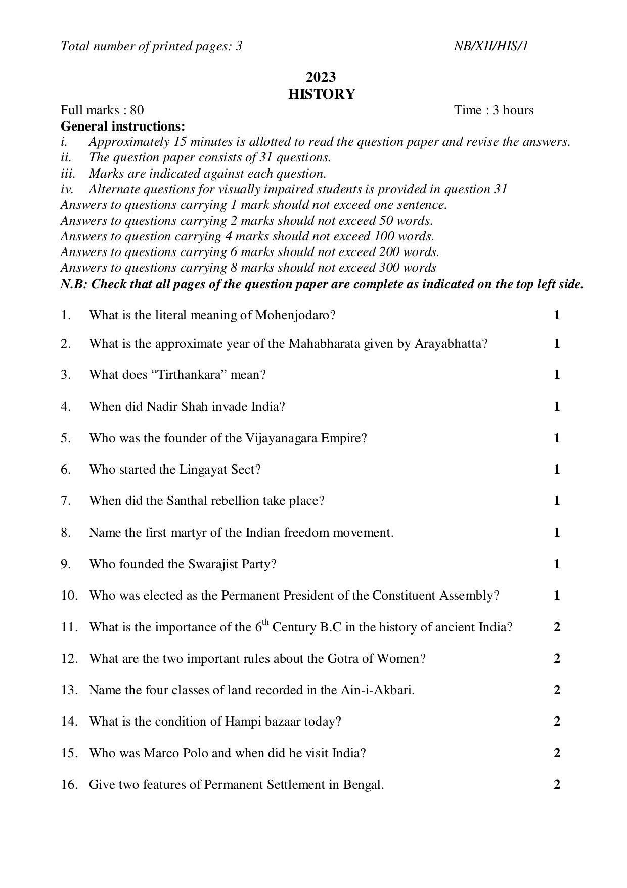 Nagaland Board NBSE Class 12 / HSSLC 2023 Question Paper (All Subjects) - Page 20