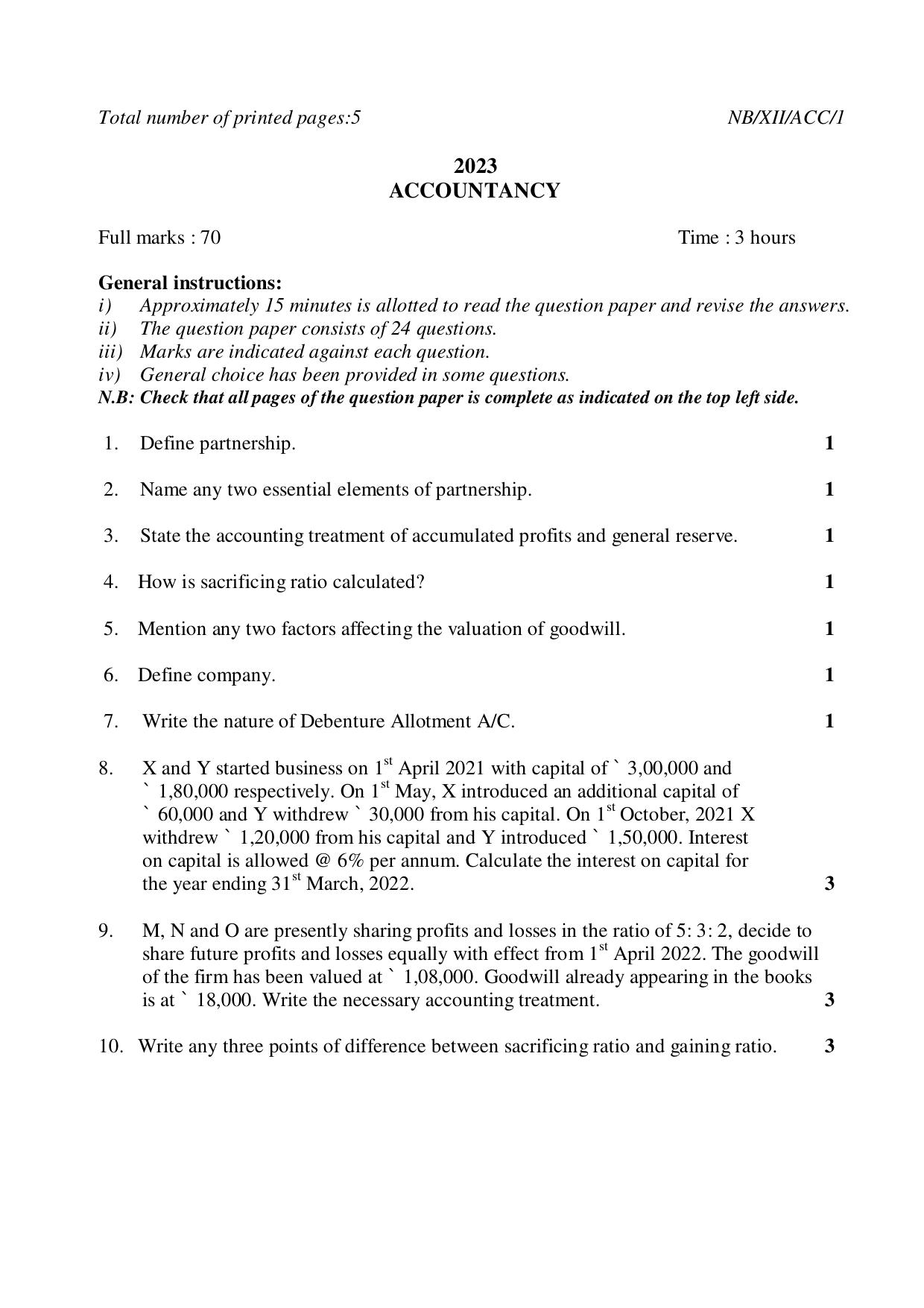 Nagaland Board NBSE Class 12 / HSSLC 2023 Question Paper (All Subjects) - Page 23