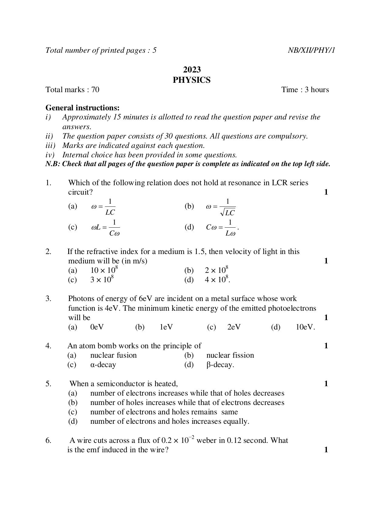 Nagaland Board NBSE Class 12 / HSSLC 2023 Question Paper (All Subjects) - Page 28