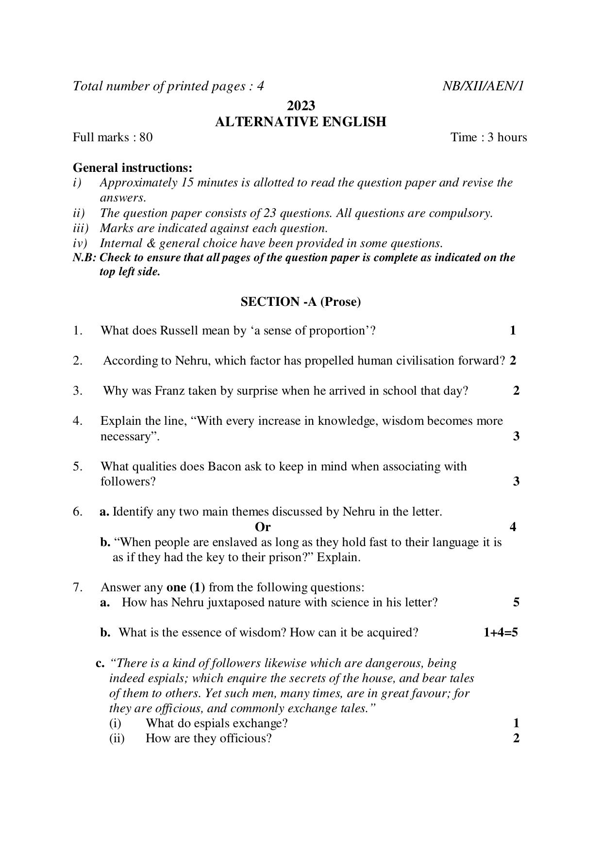 Nagaland Board NBSE Class 12 / HSSLC 2023 Question Paper (All Subjects) - Page 33