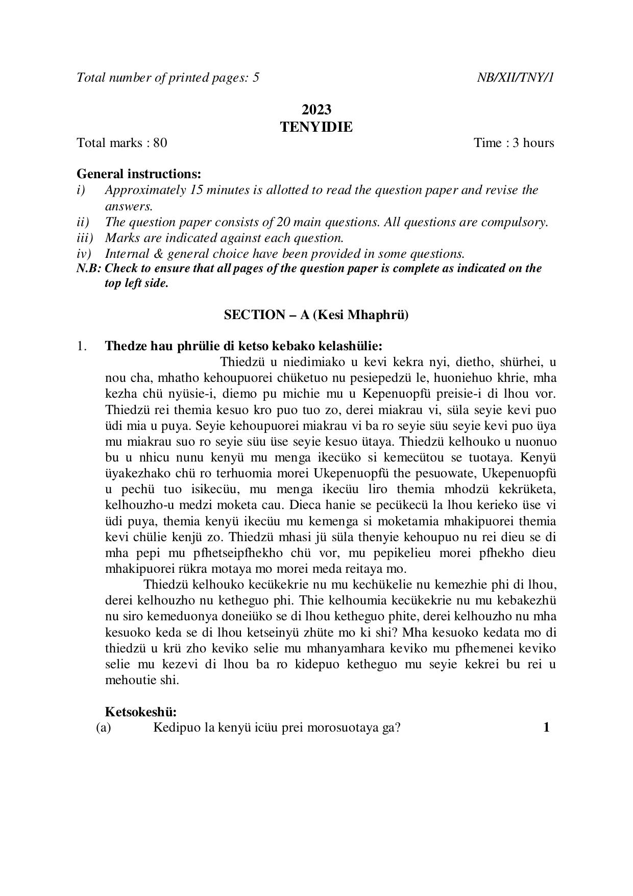Nagaland Board NBSE Class 12 / HSSLC 2023 Question Paper (All Subjects) - Page 45