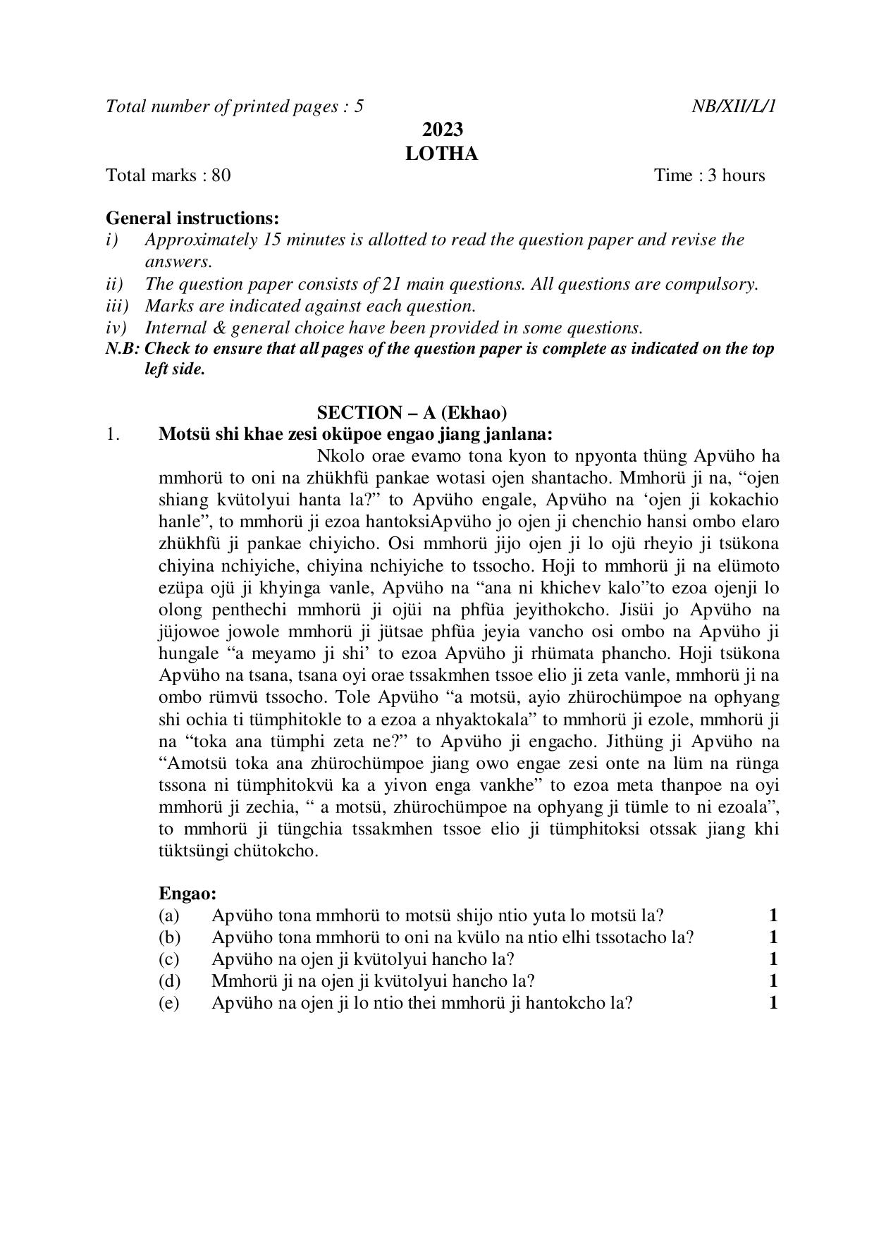 Nagaland Board NBSE Class 12 / HSSLC 2023 Question Paper (All Subjects) - Page 60
