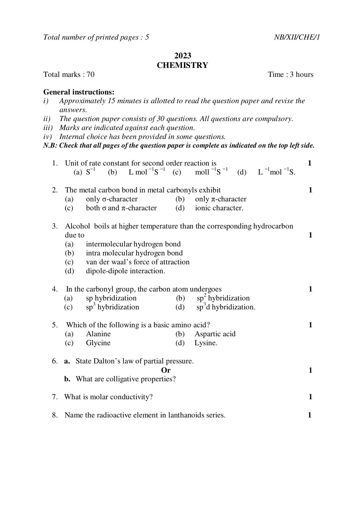Nagaland Board NBSE Class 12 / HSSLC 2023 Question Paper (All Subjects) - Page 72