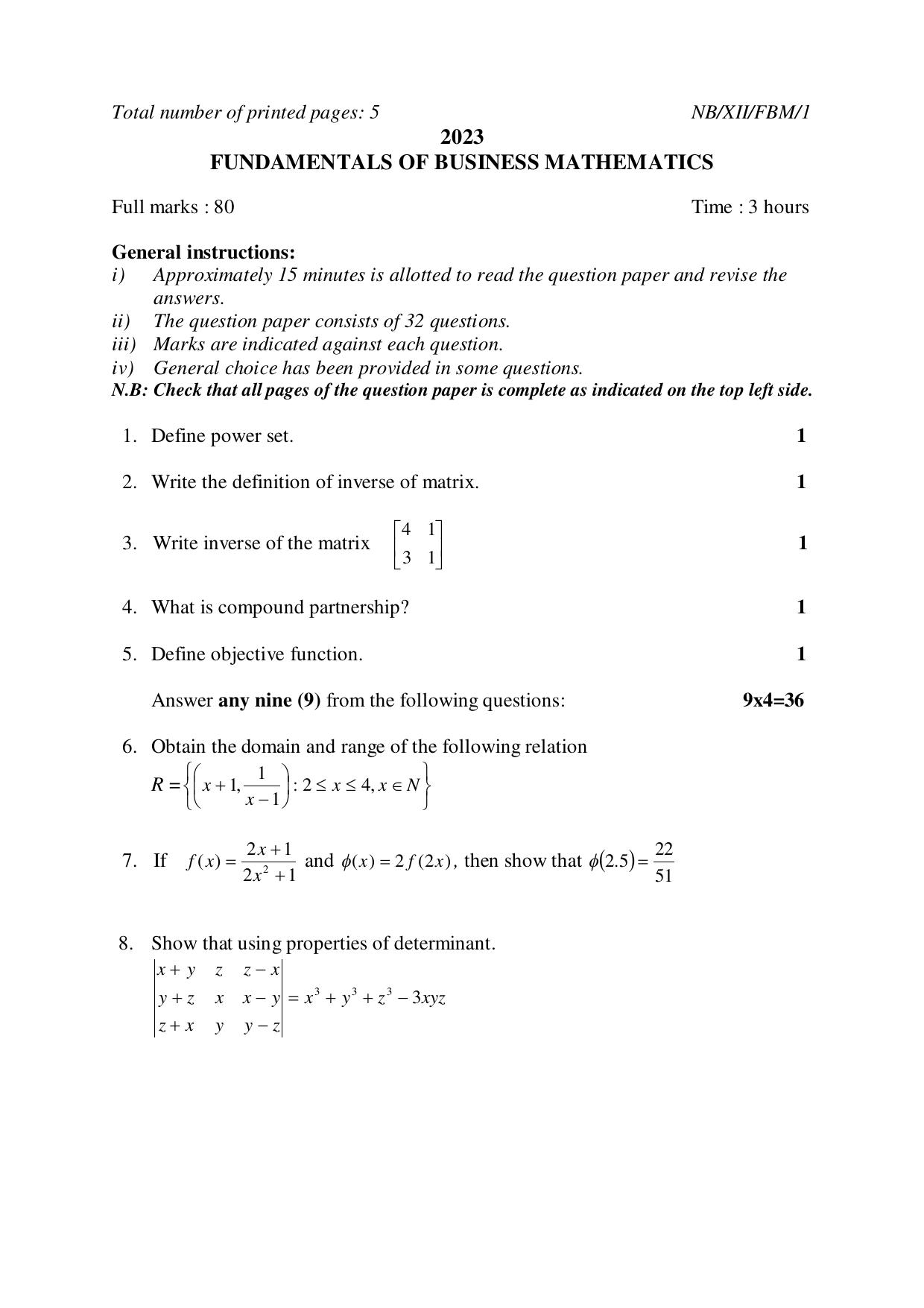 Nagaland Board NBSE Class 12 / HSSLC 2023 Question Paper (All Subjects) - Page 77