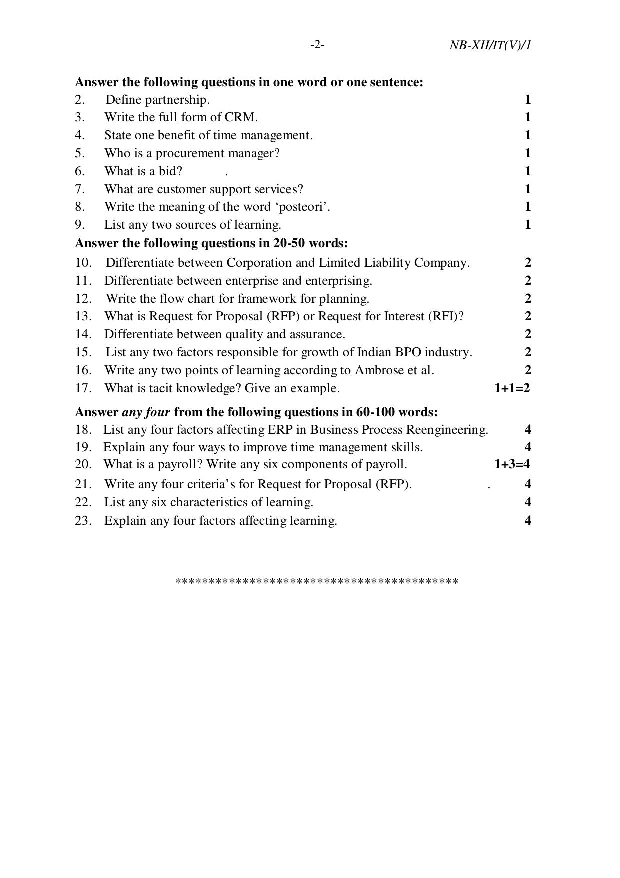 Nagaland Board NBSE Class 12 / HSSLC 2023 Question Paper (All Subjects) - Page 110