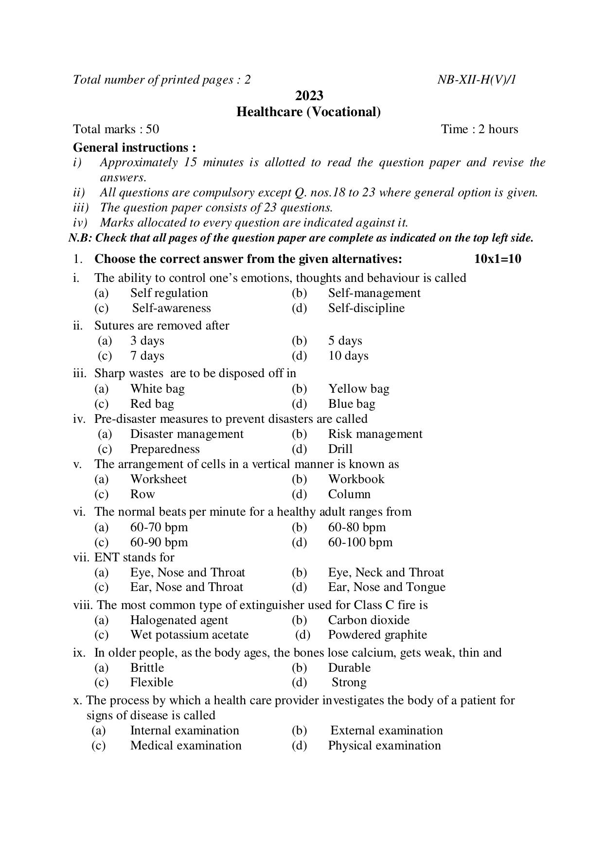 Nagaland Board NBSE Class 12 / HSSLC 2023 Question Paper (All Subjects) - Page 115