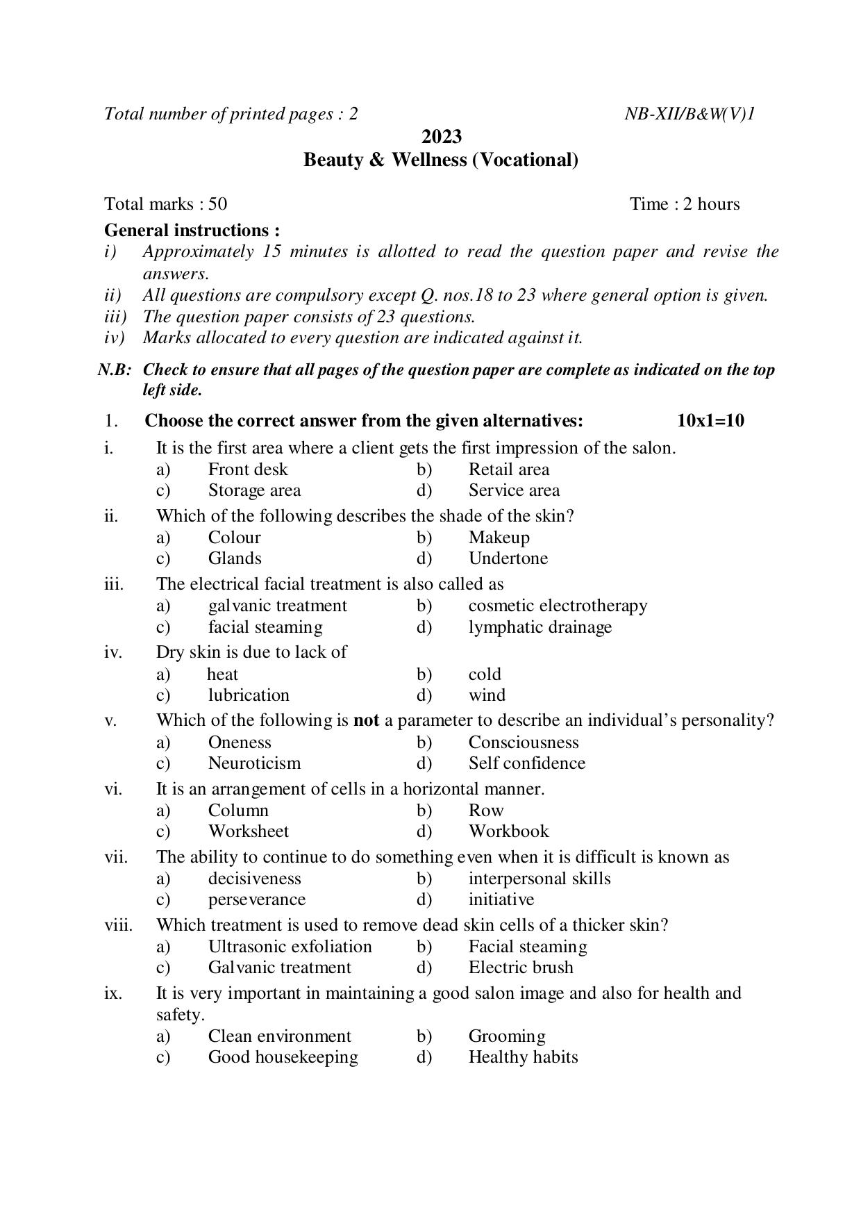 Nagaland Board NBSE Class 12 / HSSLC 2023 Question Paper (All Subjects) - Page 117