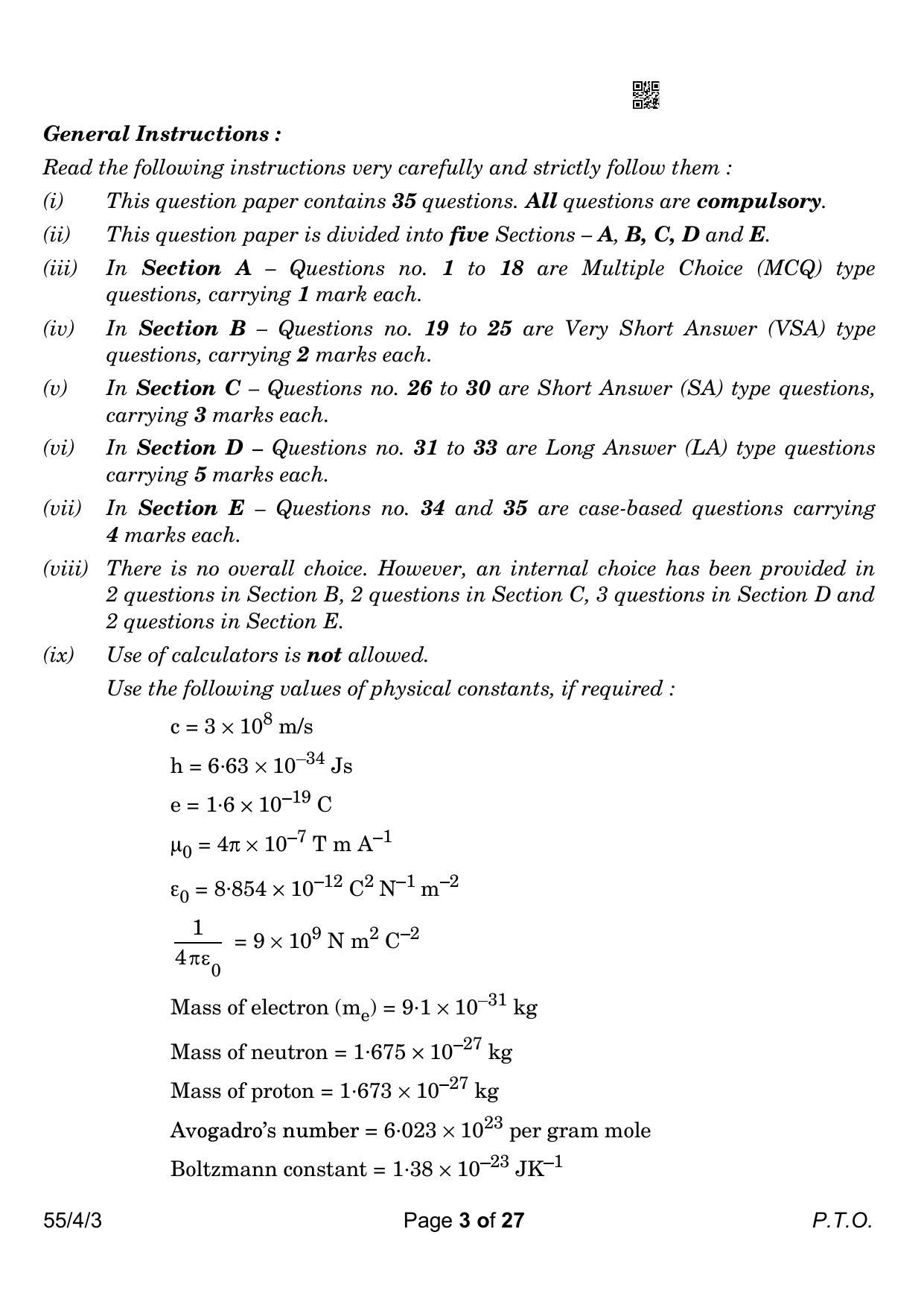 CBSE Class 12 55-4-3 Physics 2023 Question Paper - Page 3