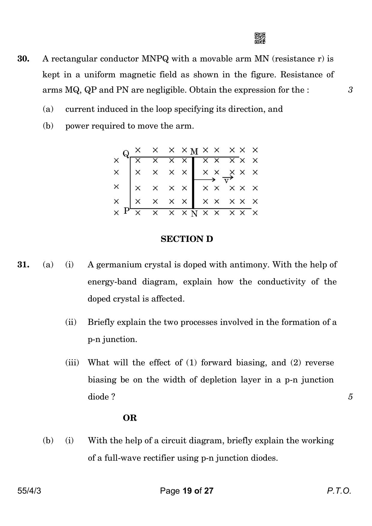 CBSE Class 12 55-4-3 Physics 2023 Question Paper - Page 19