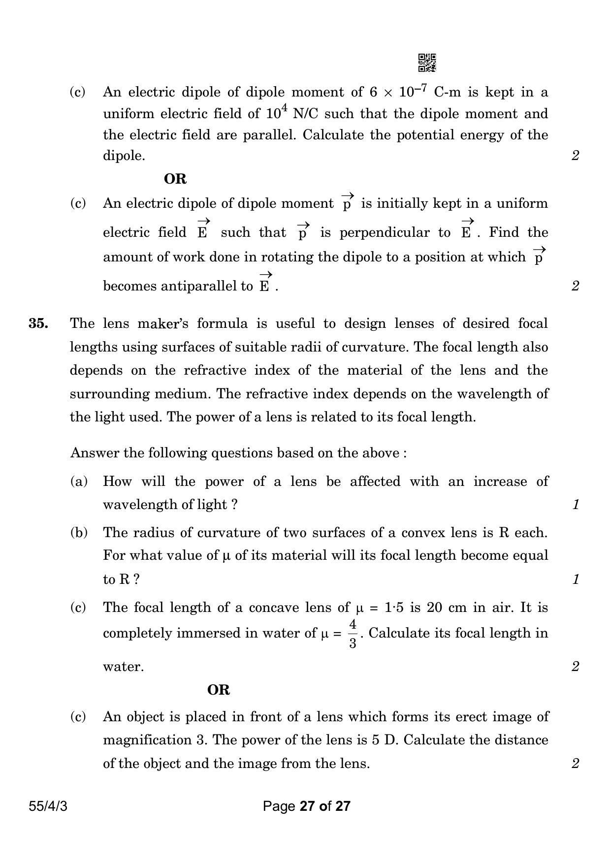 CBSE Class 12 55-4-3 Physics 2023 Question Paper - Page 27