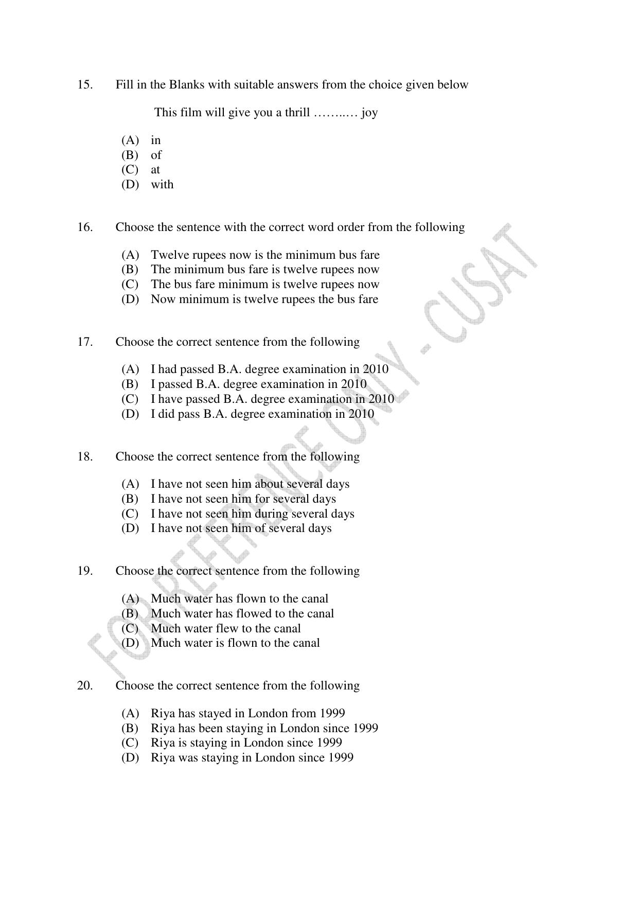 CUSAT CAT 2023 BTECH LET COMBINED Question Paper - Page 4