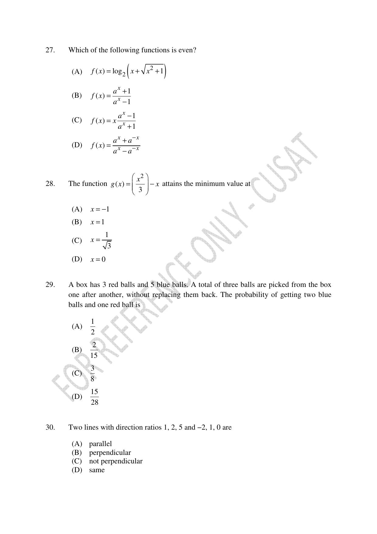 CUSAT CAT 2023 BTECH LET COMBINED Question Paper - Page 7