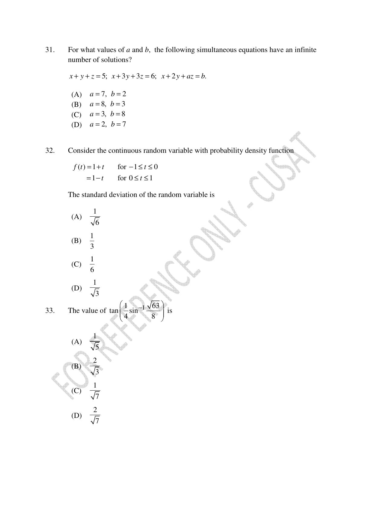 CUSAT CAT 2023 BTECH LET COMBINED Question Paper - Page 8