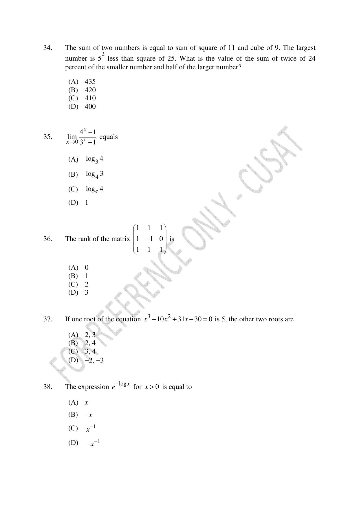 CUSAT CAT 2023 BTECH LET COMBINED Question Paper - Page 9