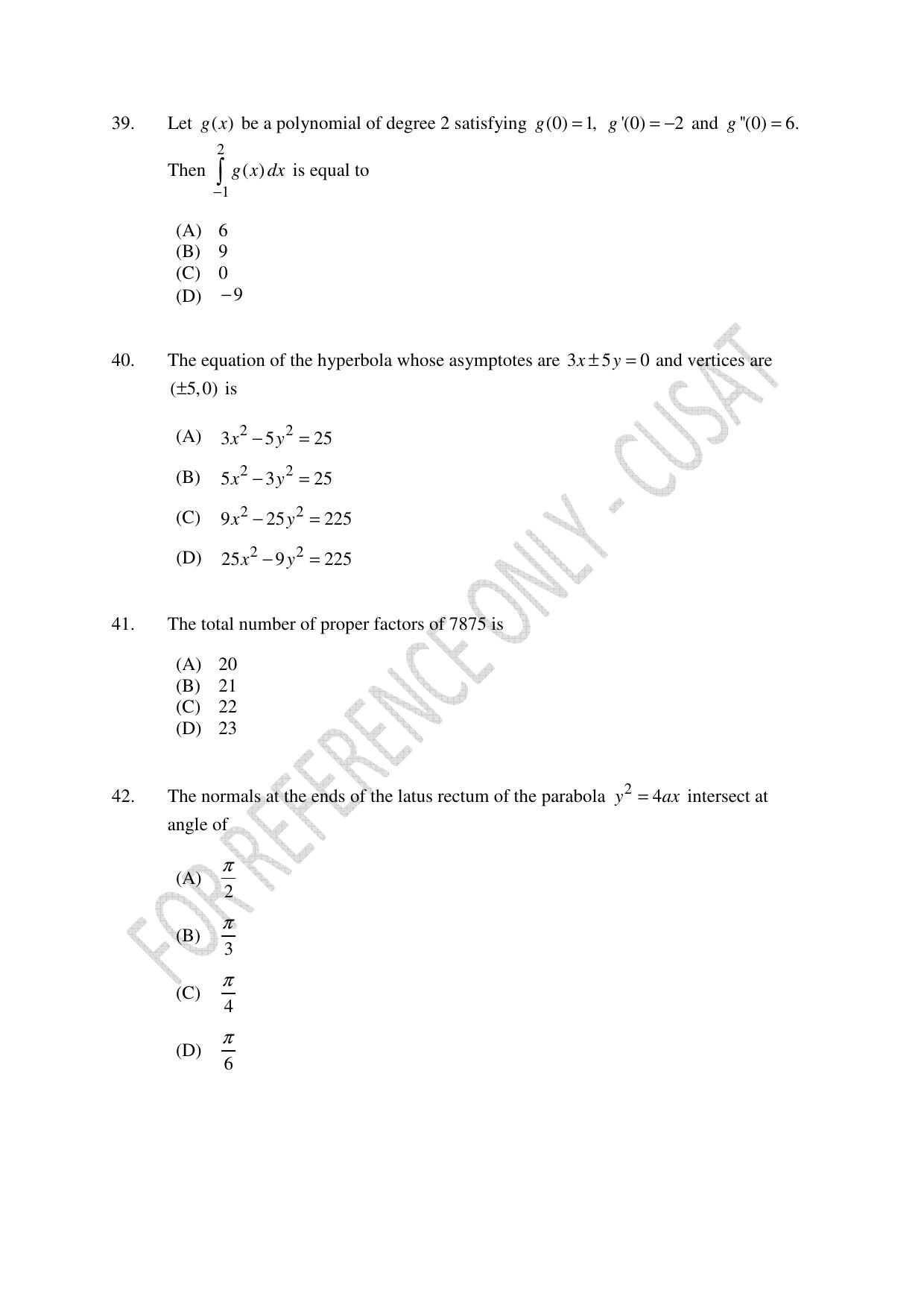 CUSAT CAT 2023 BTECH LET COMBINED Question Paper - Page 10