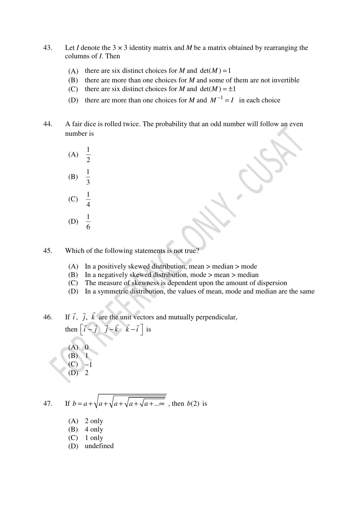 CUSAT CAT 2023 BTECH LET COMBINED Question Paper - Page 11