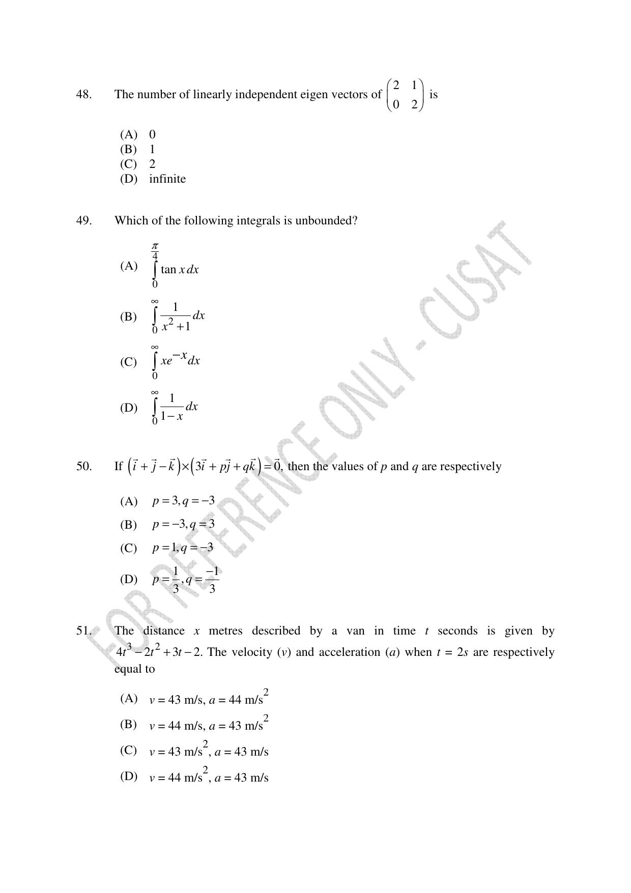 CUSAT CAT 2023 BTECH LET COMBINED Question Paper - Page 12