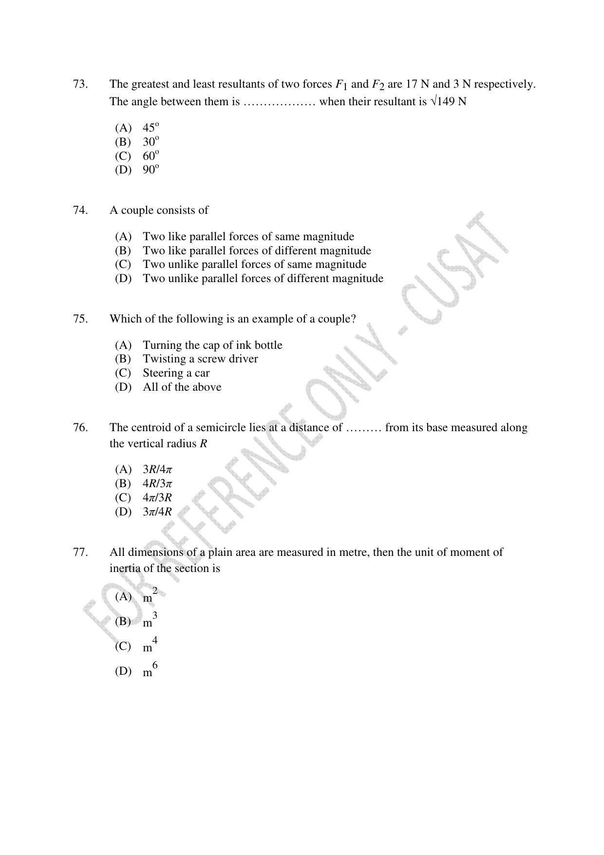 CUSAT CAT 2023 BTECH LET COMBINED Question Paper - Page 18