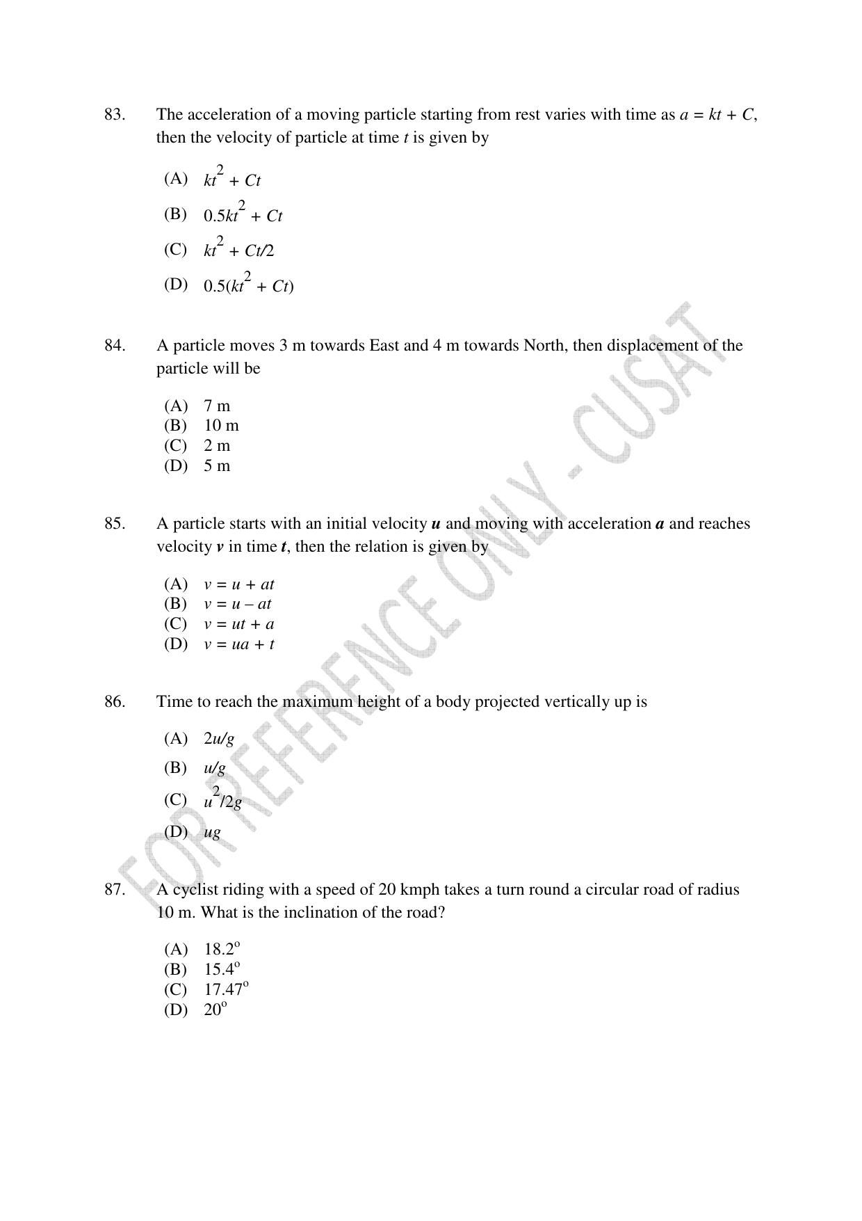 CUSAT CAT 2023 BTECH LET COMBINED Question Paper - Page 20