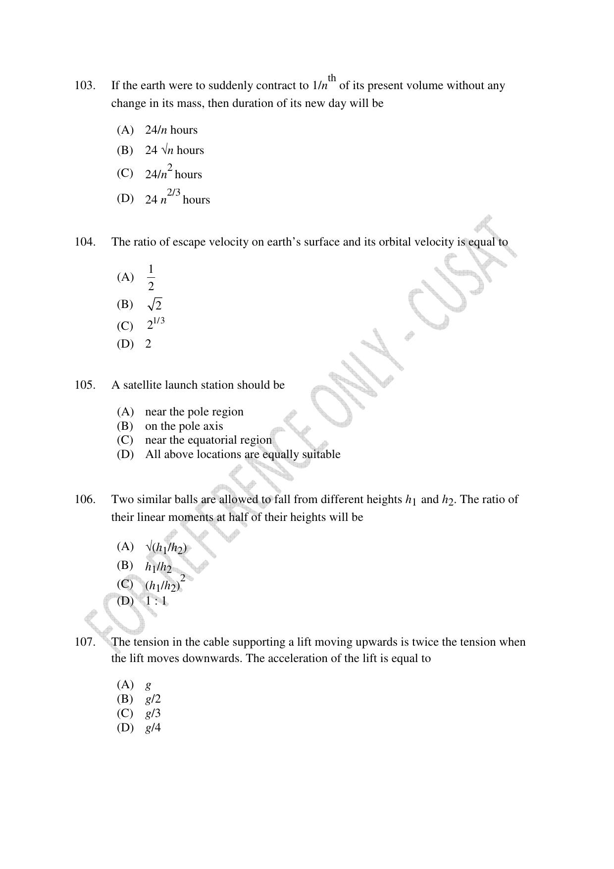 CUSAT CAT 2023 BTECH LET COMBINED Question Paper - Page 24