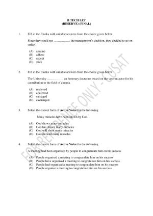 CUSAT CAT 2023 BTECH LET COMBINED Question Paper