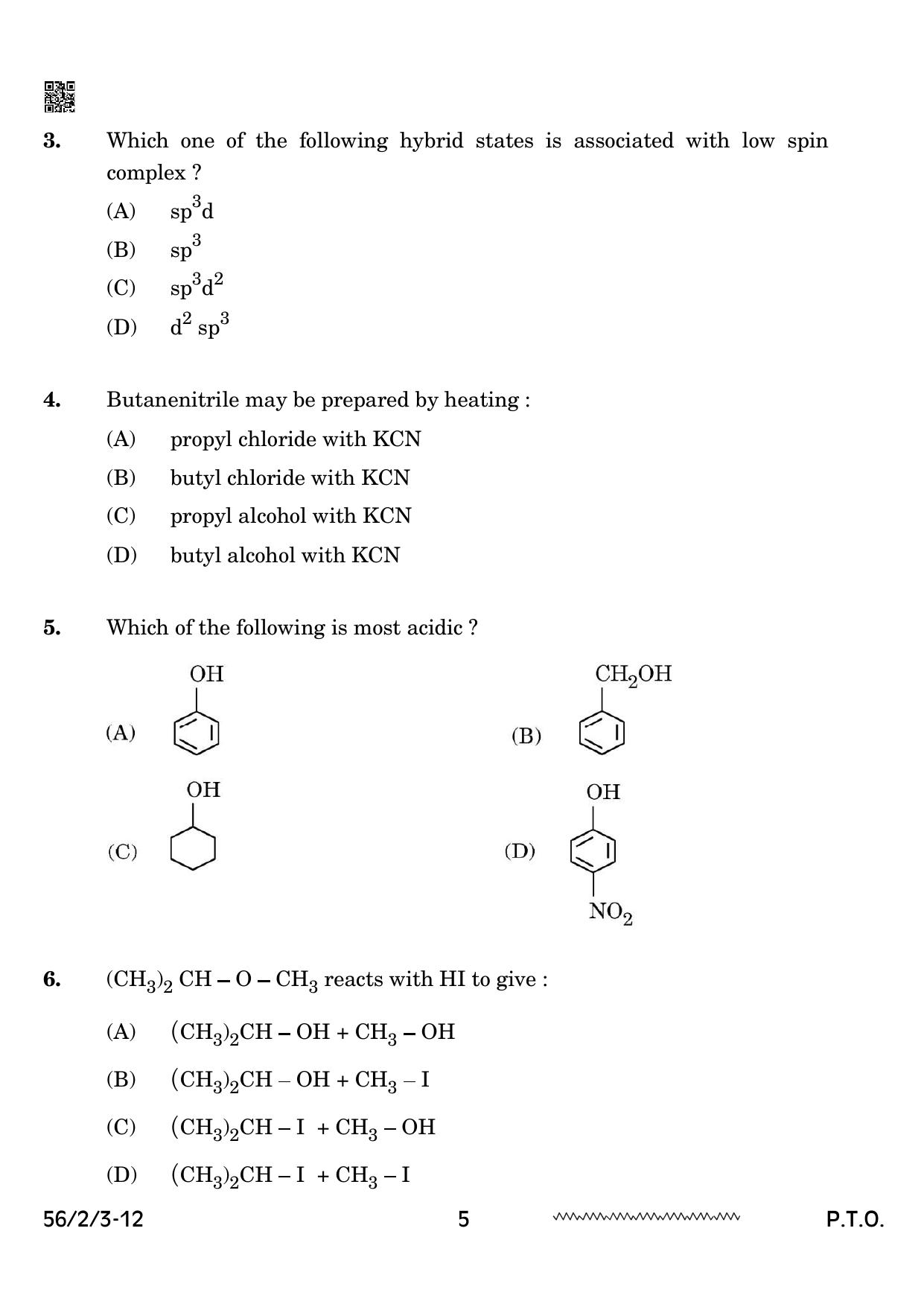CBSE Class 12 56-2-3 Chemistry 2024 Question Paper - Page 5