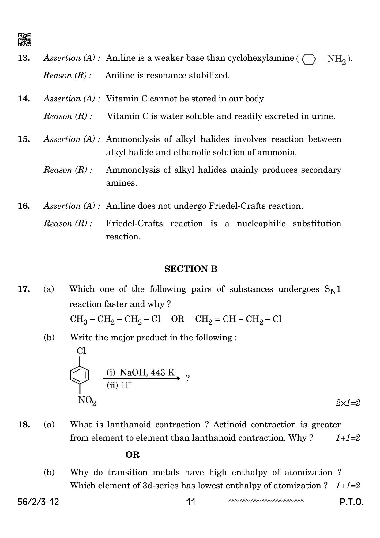 CBSE Class 12 56-2-3 Chemistry 2024 Question Paper - Page 11