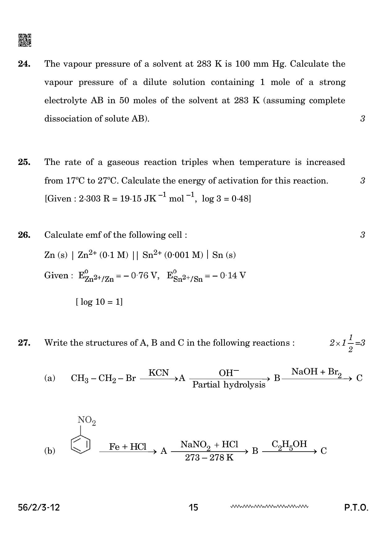 CBSE Class 12 56-2-3 Chemistry 2024 Question Paper - Page 15