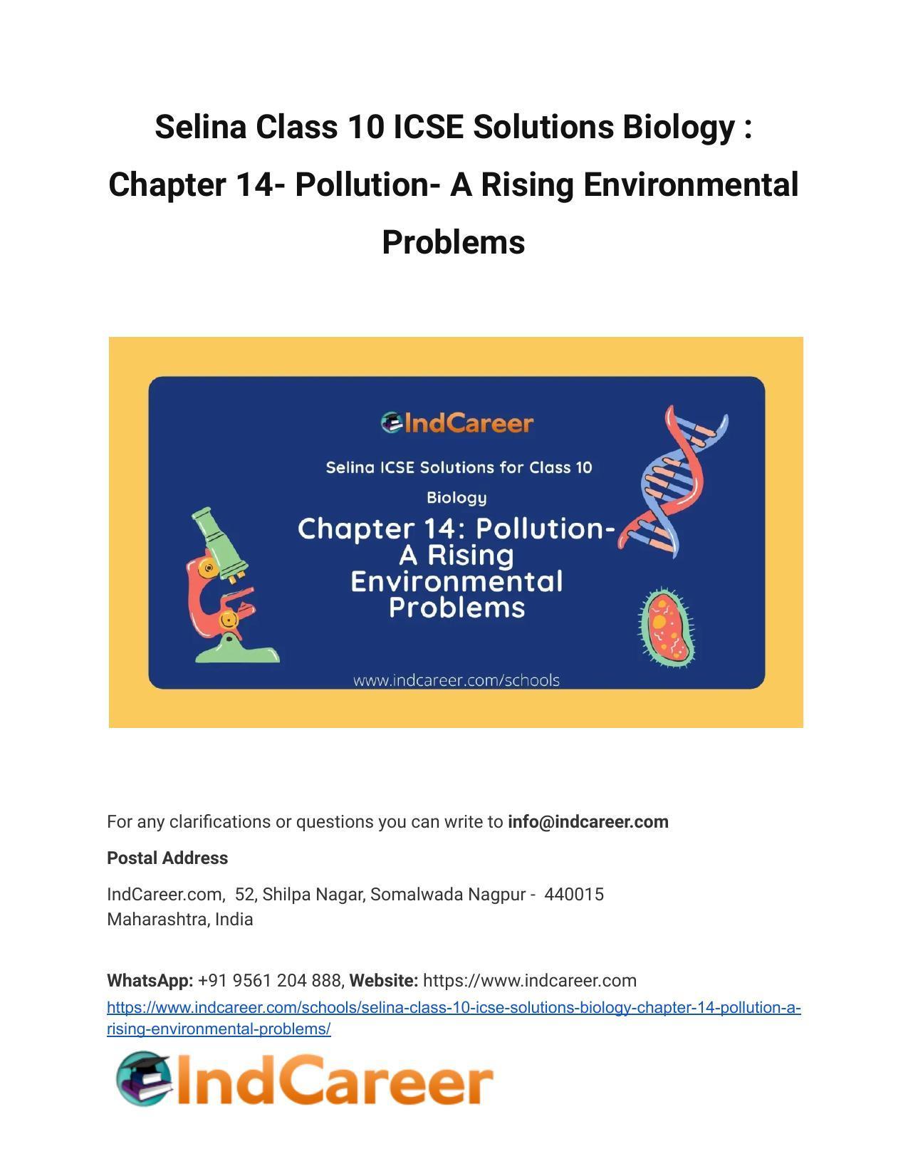 Selina Class 10 ICSE Solutions Biology : Chapter 14- Pollution- A Rising Environmental Problems - Page 1