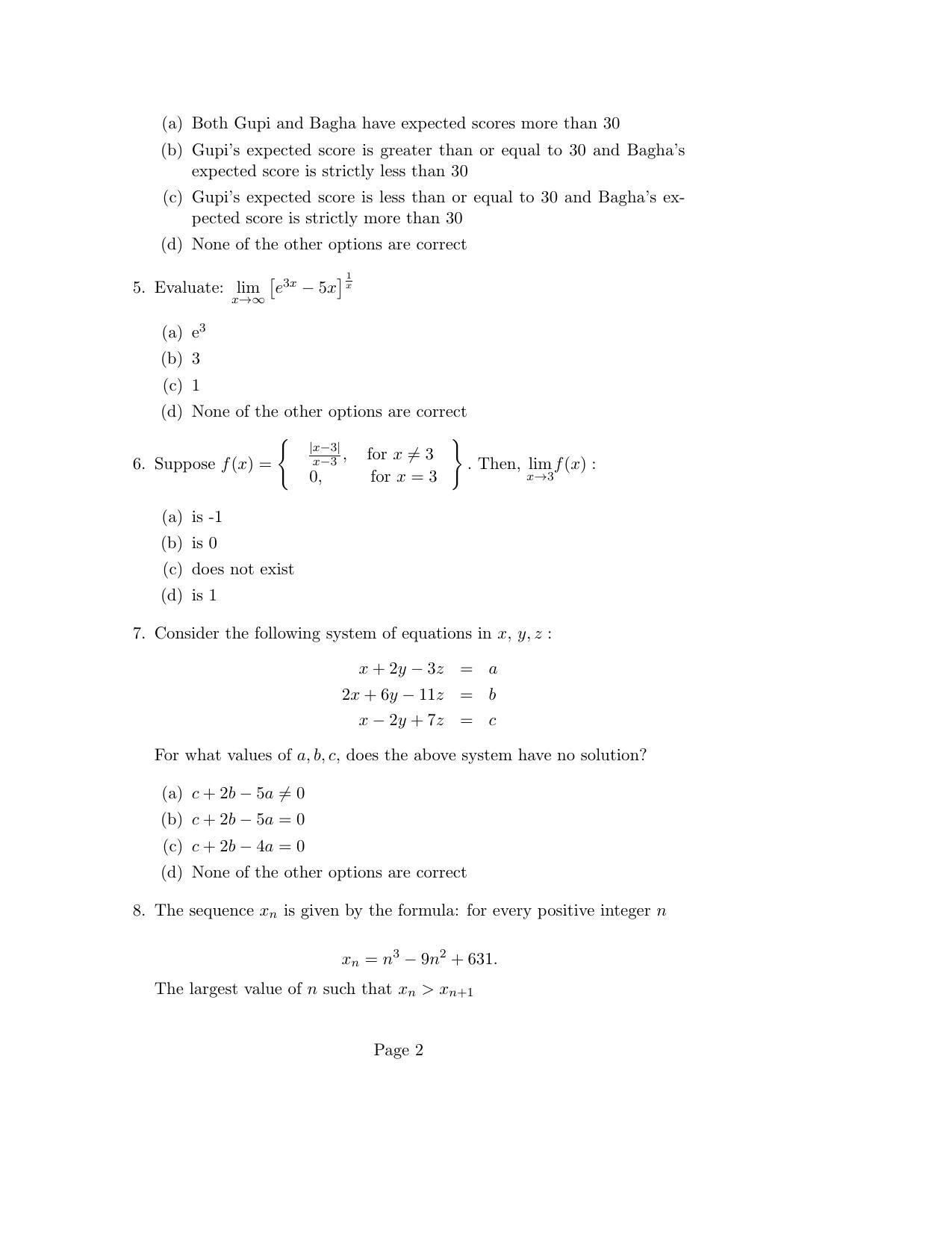 ISI Admission Test M.S.(QE) PEA 2020 Sample Paper - Page 2