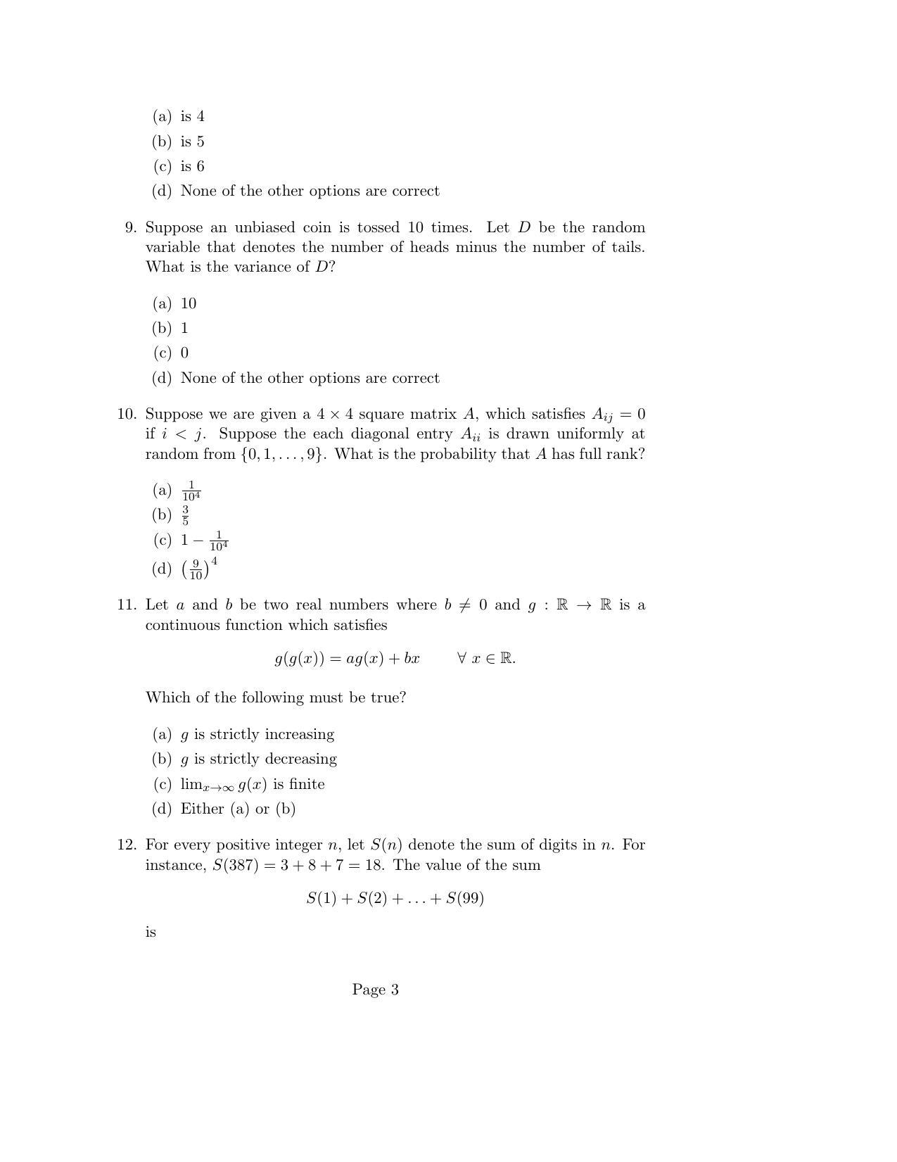 ISI Admission Test M.S.(QE) PEA 2020 Sample Paper - Page 3