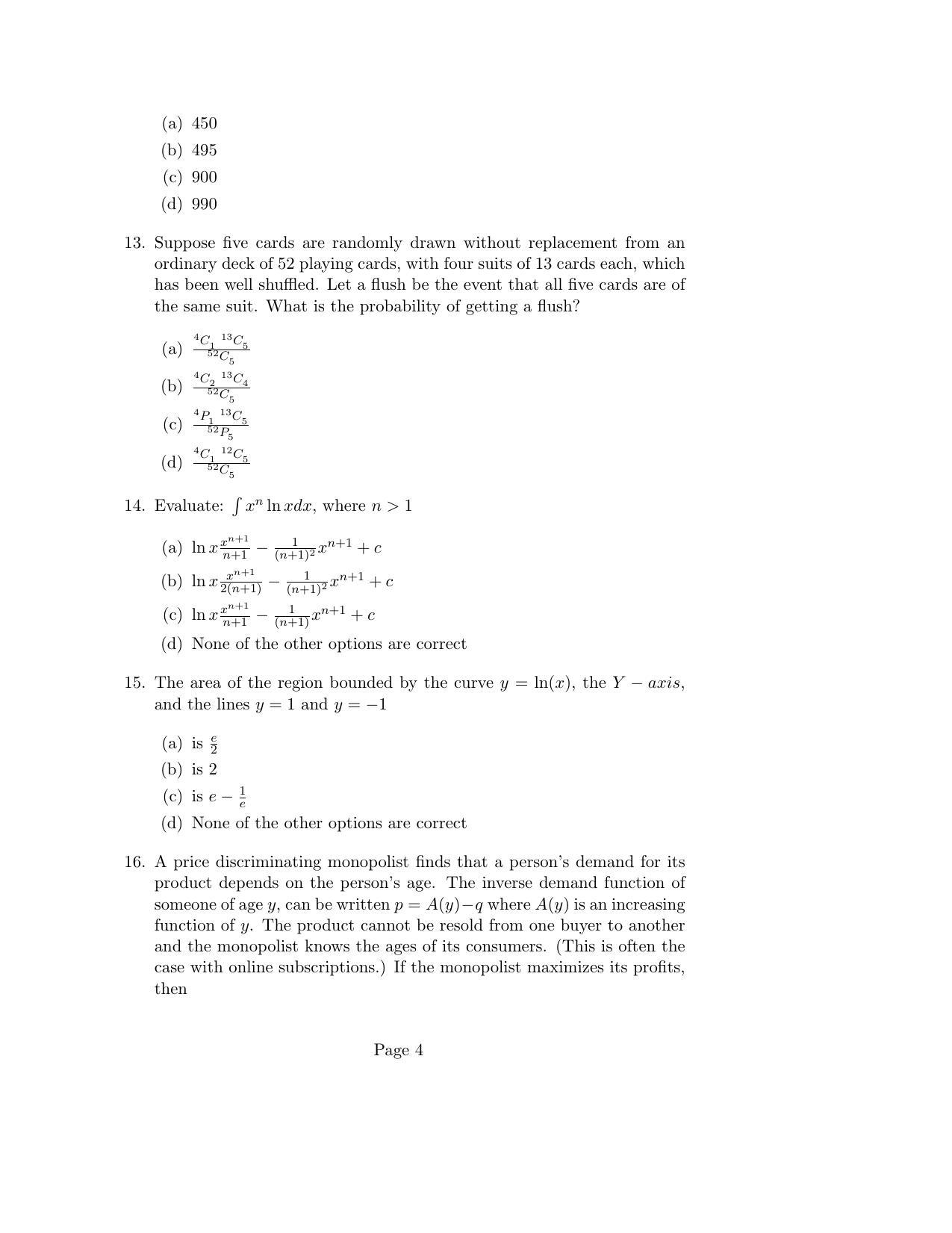 ISI Admission Test M.S.(QE) PEA 2020 Sample Paper - Page 4