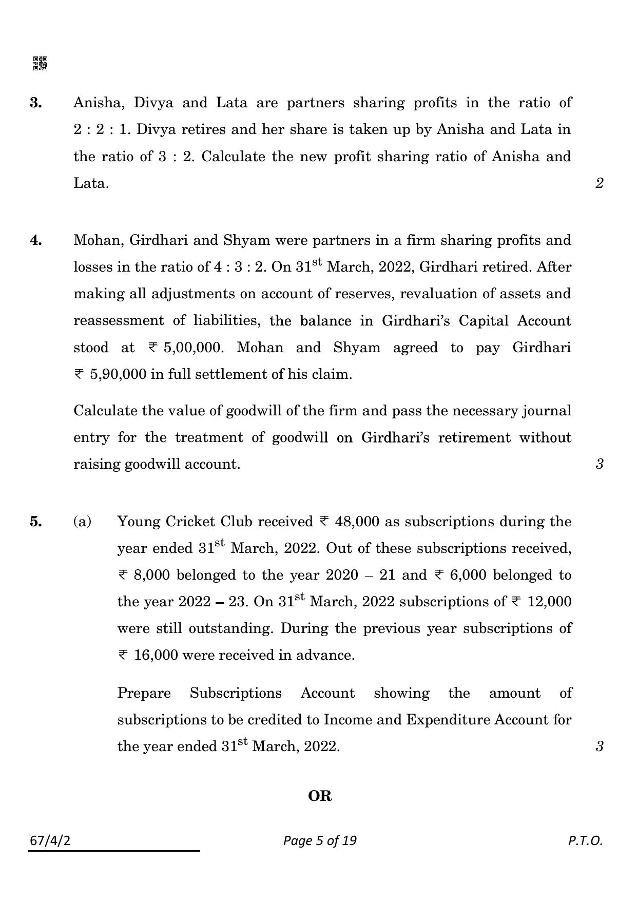 CBSE Class 12 67-4-2 Accountancy 2022 Question Paper - Page 5