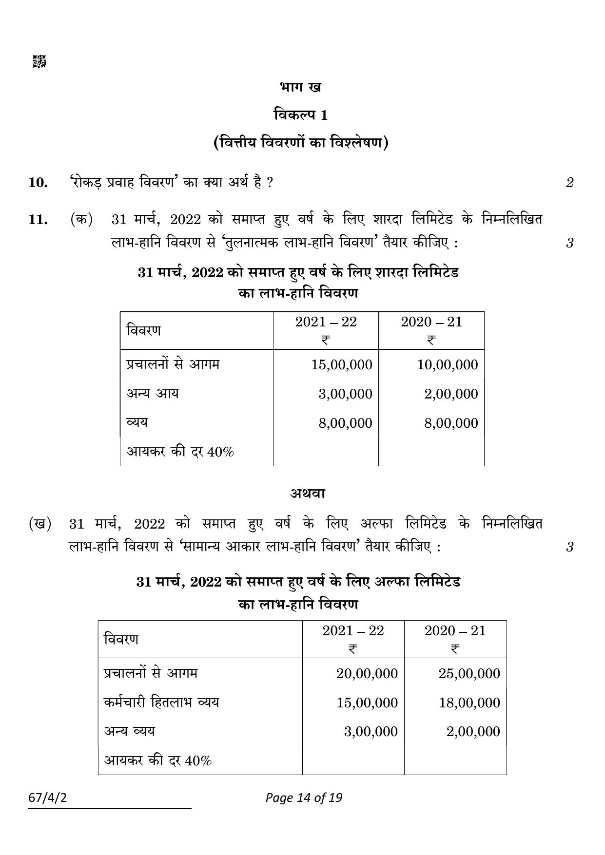 CBSE Class 12 67-4-2 Accountancy 2022 Question Paper - Page 14