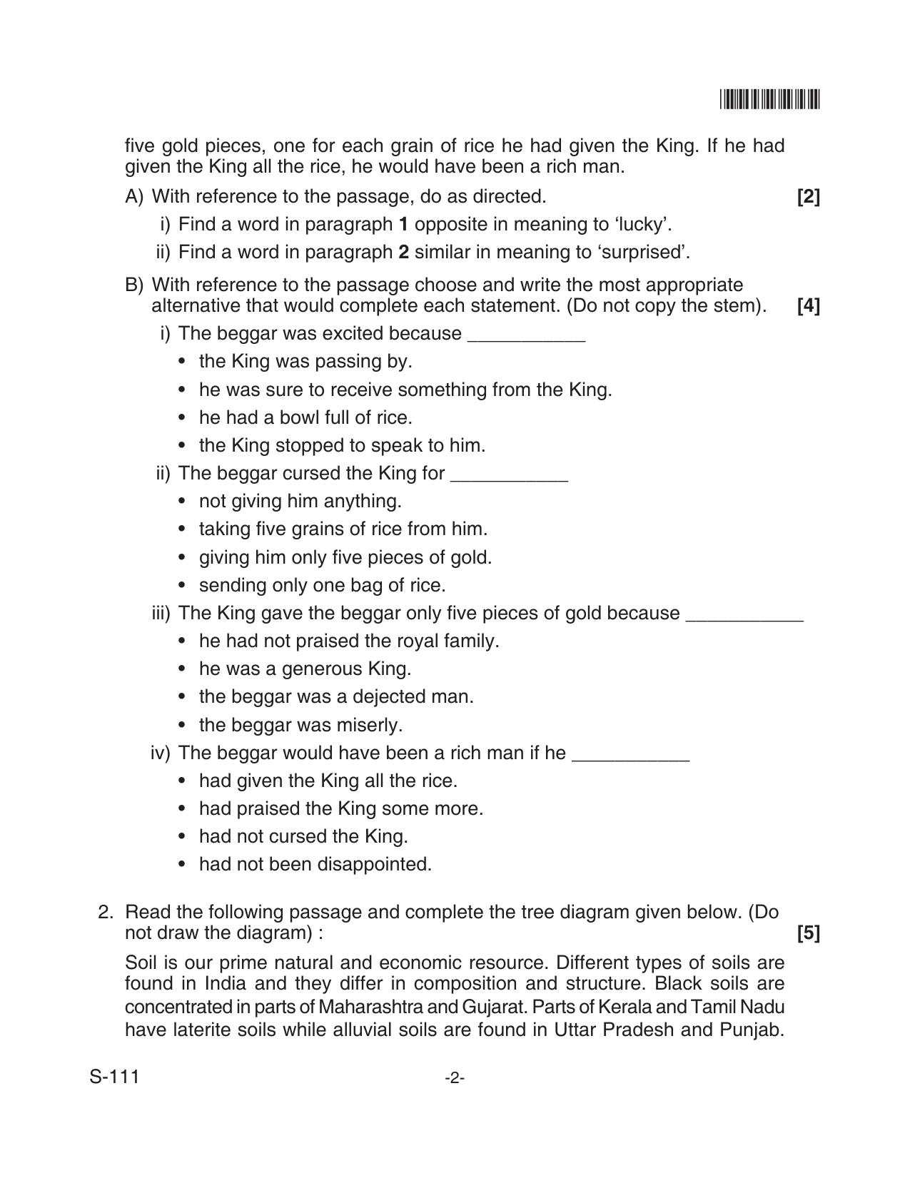 Goa Board Class 10 English F.L. 111 Fl (June 2018) Question Paper - Page 2