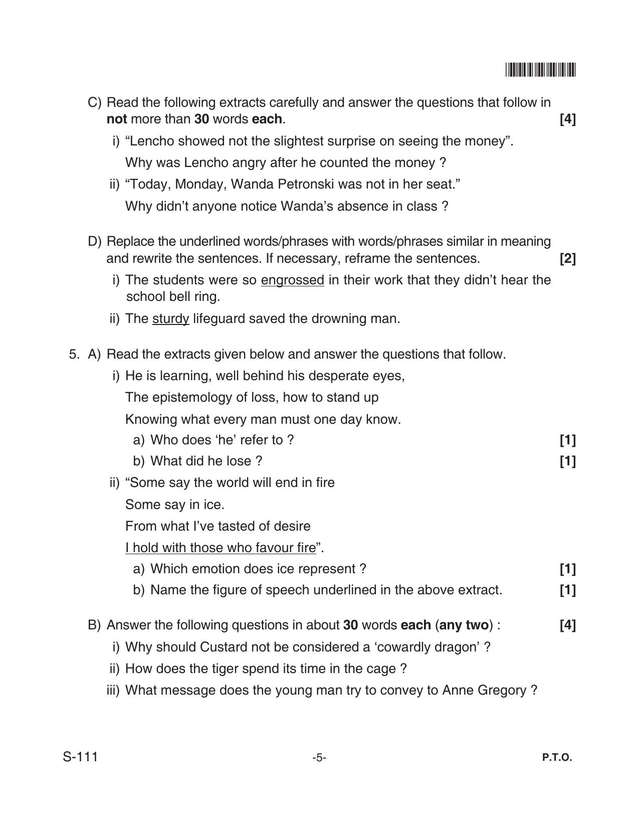 Goa Board Class 10 English F.L. 111 Fl (June 2018) Question Paper - Page 5
