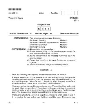 Goa Board Class 10 English F.L. 111 Fl (June 2018) Question Paper