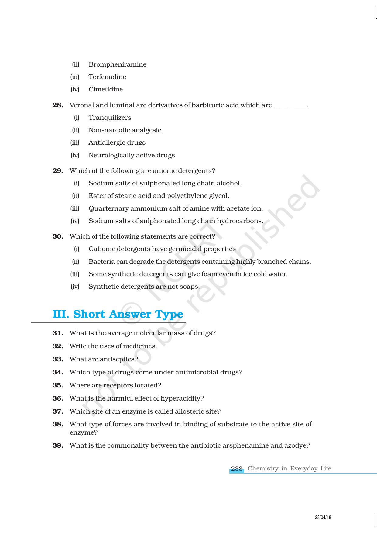 NCERT Exemplar Class 12: Chemistry - Chemistry In Everyday Life - Page 6