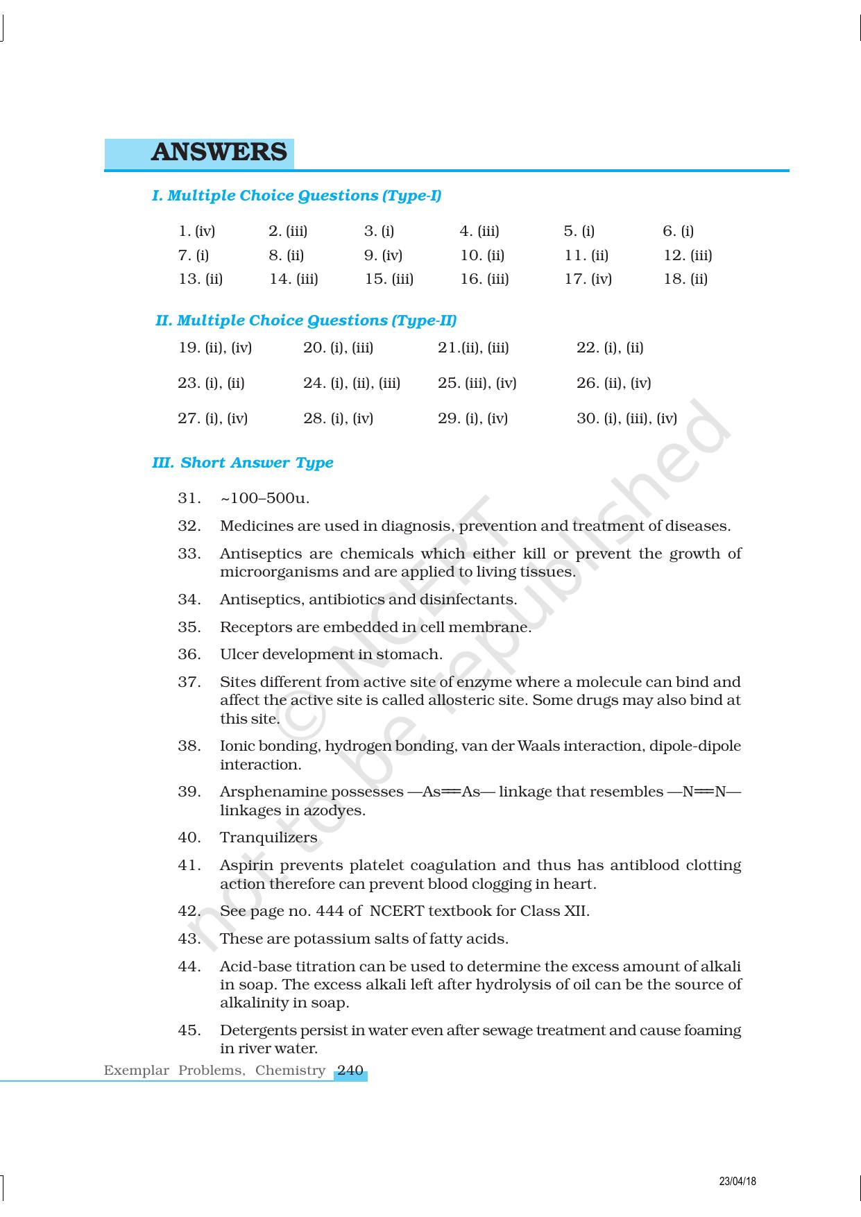 NCERT Exemplar Class 12: Chemistry - Chemistry In Everyday Life - Page 13
