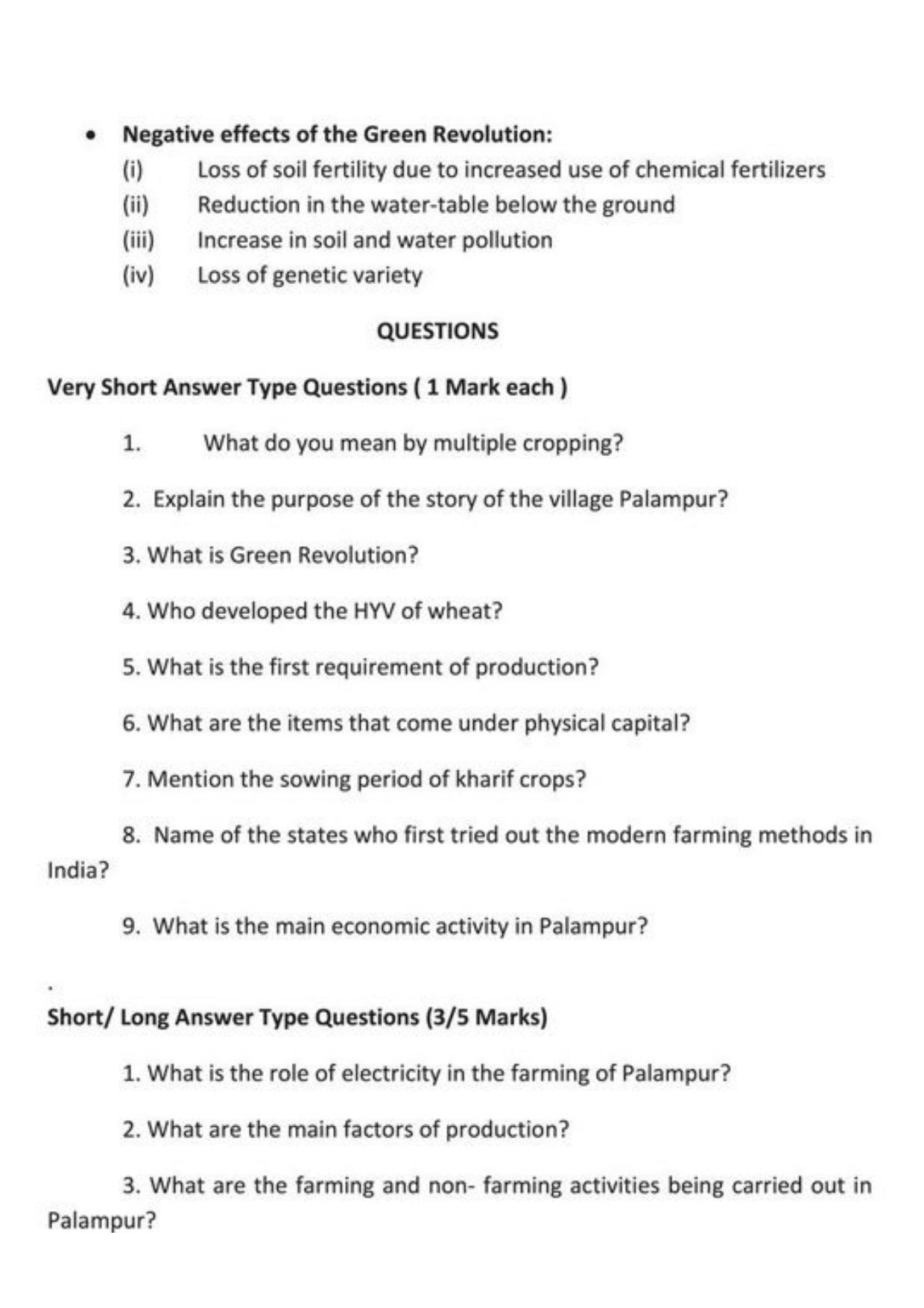 Class 9 Notes, Question & Practice Paper - Economics (Topic 1 : The Story of Village Palampur) - Page 5