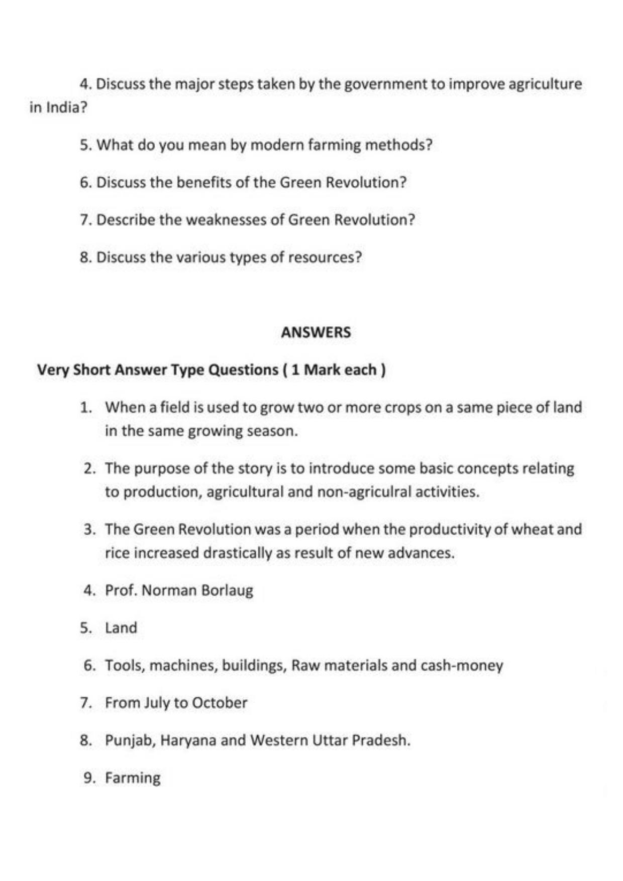 Class 9 Notes, Question & Practice Paper - Economics (Topic 1 : The Story of Village Palampur) - Page 6
