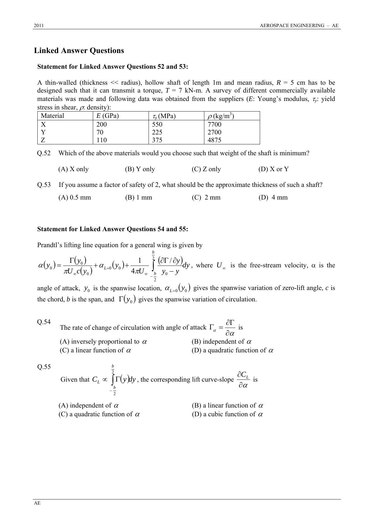 GATE 2011 Aerospace Engineering (AE) Question Paper with Answer Key - Page 9