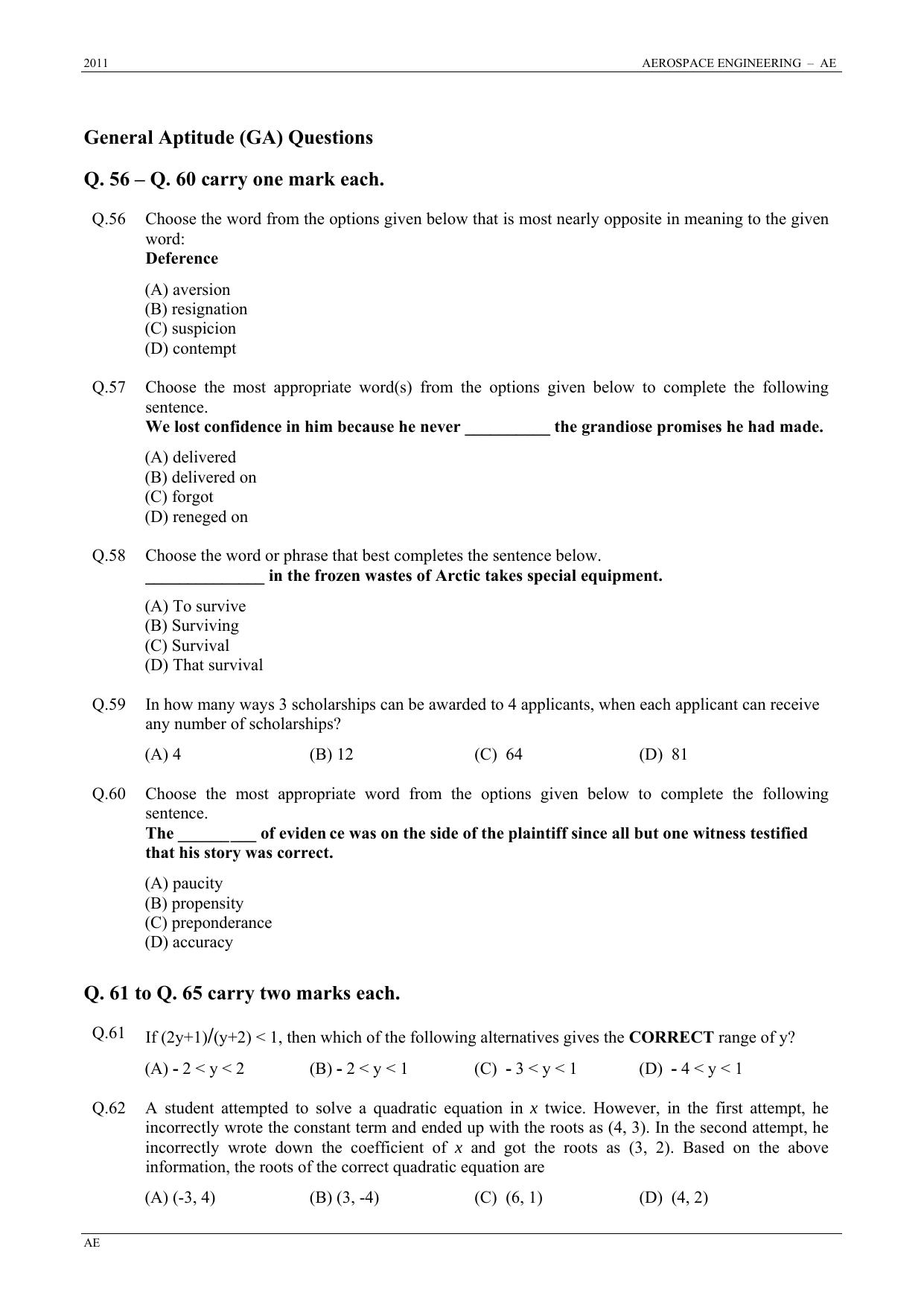 GATE 2011 Aerospace Engineering (AE) Question Paper with Answer Key - Page 10