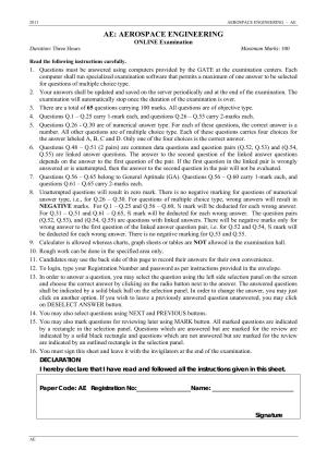 GATE 2011 Aerospace Engineering (AE) Question Paper with Answer Key