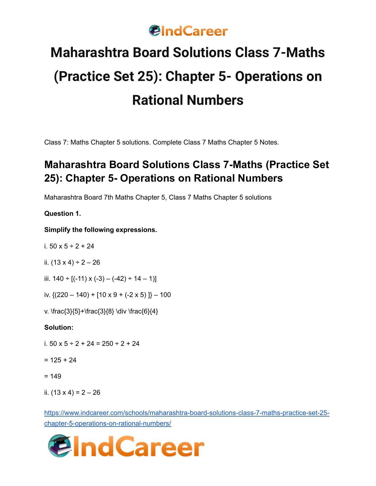 Maharashtra Board Solutions Class 7-Maths (Practice Set 25): Chapter 5- Operations on Rational Numbers - Page 2