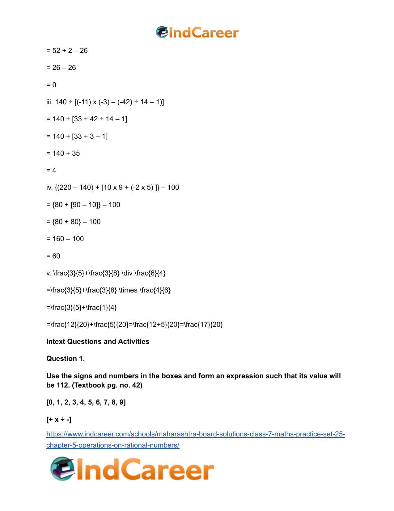 Maharashtra Board Solutions Class 7-Maths (Practice Set 25): Chapter 5- Operations on Rational Numbers - Page 3