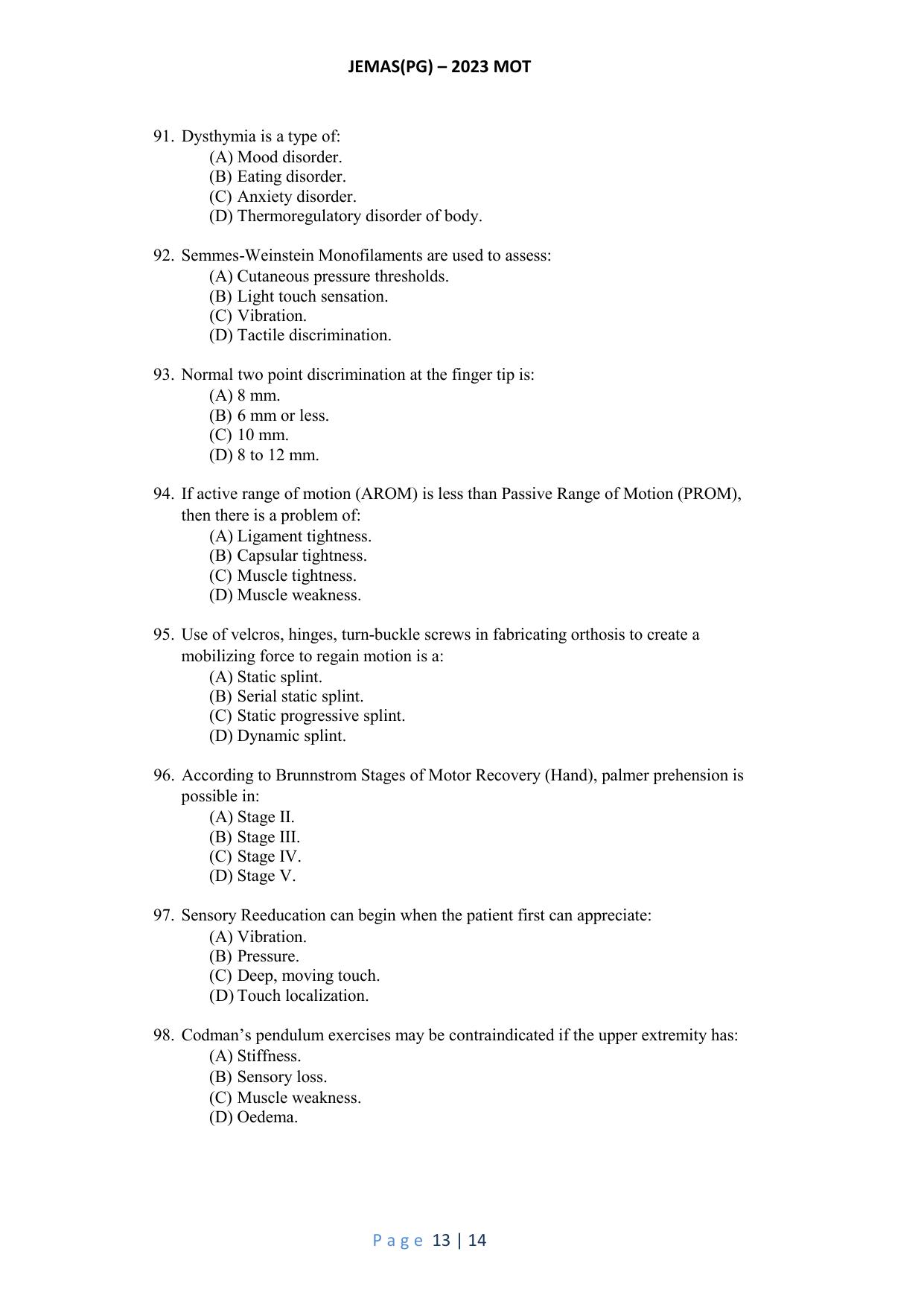 WB JEMAS (PG) MOT 2023 Question Paper - Page 14